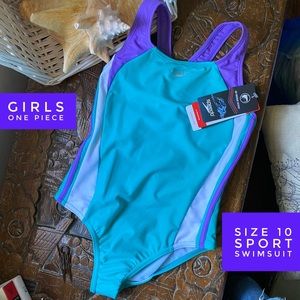 Girls 10 Speedo Infinity Splice Sport Swimsuit